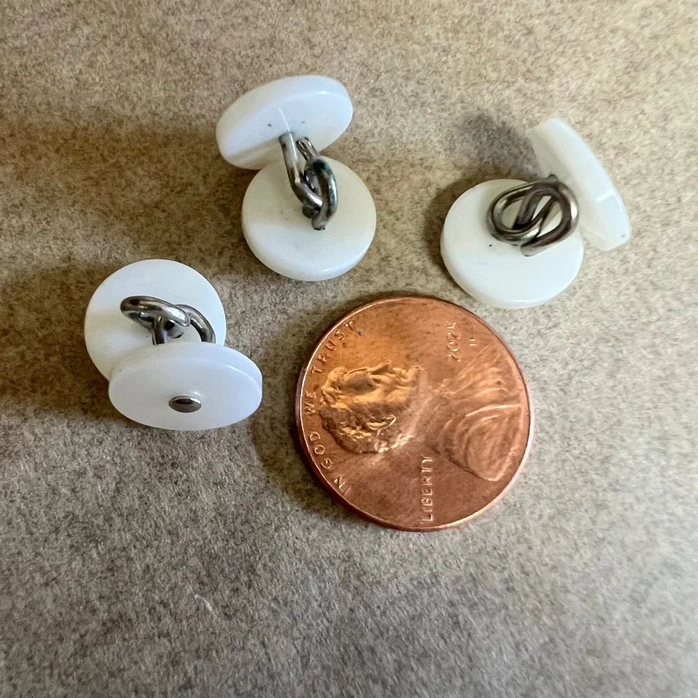 Vintage White Mother of Pearl Tuxedo Shirt Studs Set of 3 Formal Silver Tone